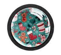 HEOEH 4 Pack Black Cabinet Knobs, Santa Claus Reindeer Gingerbread Drawer Knob Cupboard Handles with Screws, Round Single Hole for Kitchen, Dresser, Wardrobe, Chest of Drawers, Furniture