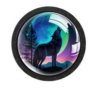 HEOEH 4 Pack Forest Wolf Moon Cabinet Knobs Round Drawer Pulls Black Dresser Knob Cupboard Door Handles Hardware for Kitchen Bathroom Cabinets