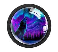 HEOEH 4 Pack Wolf Northern Lights Cabinet Knobs Round Drawer Pulls Black Dresser Knob Cupboard Door Handles Hardware for Kitchen Bathroom Cabinets