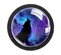 HEOEH 4 Pack Wolf Starry Cabinet Knobs Round Drawer Pulls Black Dresser Knob Cupboard Door Handles Hardware for Kitchen Bathroom Cabinets