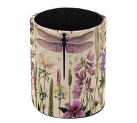 HEOEH Pen Holder for Desk, Dragonfly Botanical Wildflower Pencil Cup Makeup Brush Holder Leather Multifunctional Desktop Organizer Caddy for Home School Office Desk Accessories