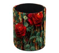 HEOEH Pen Holder for Desk, Mexico Red Roses Pencil Cup Makeup Brush Holder Leather Multifunctional Desktop Organizer Caddy for Home School Office Desk Accessories