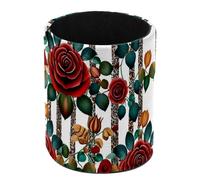 HEOEH Pen Holder for Desk, Mexico Red Roses Pencil Cup Makeup Brush Holder Leather Multifunctional Desktop Organizer Caddy for Home School Office Desk Accessories