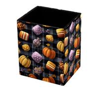 HEOEH PU Leather Square Pen Pot, Buffalo Plaid Pumpkins Pencil Holder, Desk Tidy Office Stationery, Makeup Brush Holder Desk Organizer Pen Holder for Home School