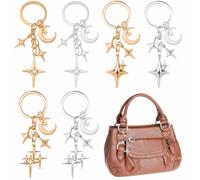 Heogacinlia 6 PCS Star Moon Keychain Cute Stainless Steel Key Chains Aesthetic Key Ring Fashion Bag Ornaments Car Keychain Metal Charms Ring Holder Backpack Decorative Accessories for Purse Handbag
