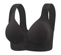 HEONSATI Front Closing Bras Women Push Up Deep V Shaped Sleeping Bras Cushion Padded Support Wireless Bust Sexy Anti Drop Plunge Everyday Corset with Straps Lift Up V Neck Seamless Underwear Black