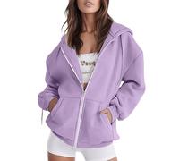 HEONSATI Hoodies for Women Uk, Women's Long Sleeve Sweatshirts Soft Comfortable Casual Hooded Jackets with Pockets Oversized Zip Up Hoodies Ladies Plain Zipper Lightweight Drawstring Cardigans Tops