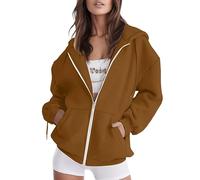 HEONSATI Hoodies for Women Uk, Women's Long Sleeve Sweatshirts Soft Comfortable Casual Hooded Jackets with Pockets Oversized Zip Up Hoodies Ladies Plain Zipper Lightweight Drawstring Cardigans Tops