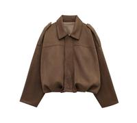 HEONSATI Women's Faux Suede Bomber Jacket Spring Lapel Pilot Coat Casual Oversized Long Sleeves Trendy fashion Streetwear Outerwear faux leather jacket for women UK