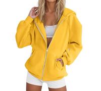 HEONSATI Womens Zipper Oversize Long Sleeve Casual Hooded Soft Autumn Winter Plain Cotton Hoodies Women Zipper Up Sports Sweatshirt Comfortable Front Pockets Fashion Thermal Fleece Cardigans Yellow