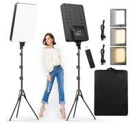Heorryn Set of 2 24 Inch LED Video Light Set, 2800-6500 K Dimmable Continuous Photography Lighting with Remote Control and 200 cm Tripod, CRI 96+ Studio Lights for TikTok, YouTube, Video Photography