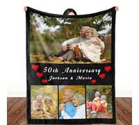 HEOSHIULY Custom Photo Blanket - Personalised Fleece Blanket for Babies, Kids, Adults with 4 Photos Collage - Gift for Best Friends, Moms, Dads, Dogs