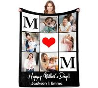 HEOSHIULY Personalised Photo & Text Blanket for Mum - Custom Mothering Sunday Gifts, Birthday Presents, Home Decor Throw Blanket