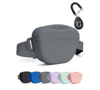 heouvo Dog Treat Pouch with Training Clicker, Upgrade Stronger Magnetic Closure to Avoid Spilling, 1.67 Cup Silicone Treat Bag Fanny Pack with Waist Belt for Pet Training Walking (Gray)
