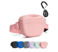 heouvo Dog Treat Pouch with Training Clicker, Upgrade Stronger Magnetic Closure to Avoid Spilling, 1.67 Cup Silicone Treat Bag Fanny Pack with Waist Belt for Pet Training Walking (Pink)