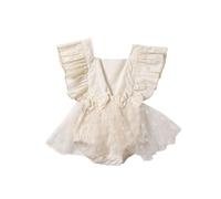 HEOXIN Baby Girl Sleeveless Polka Dot Bodysuit, Newborn Tutu Dress Lace Embroidery Princess Dresses with Decorative Bowknot, Mesh Tulle Backless Romper Overall Outfits for 0-6 Months, Beige