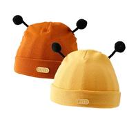 HEOXIN Baby Hat 2PCS, Newborn Soft Winter Beanie Toddler Caps, Infant Baby Cute Bee Hat Autumn, Warm Hat for 0-12 Months Baby Girl Boy Unisex, One Size Yellow + Brown