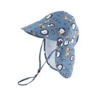 HEOXIN Baby Toddler Kids Legionnaires Hat, Unisex Animal Letter Print Protection Cap with Wide Brim, Quick Drying Sun Hat with Adjustable Chin Strap for Beach Seaside Pool 0-3 Years, Blue
