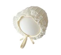 HEOXIN Baby Unisex Boy Girl Lace Floral Bonnet Hat, Toddler Summer Beach Hat Ribbed Breathable Sun Hat, Princess Ear Protection Bonnet Cap with Adjustable Chin Strap for 3-18 Months, White