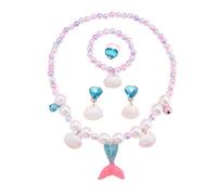 HEOXIN Girls Mermaid Jewellery Sets, Necklace Earring Bracelet Ring Set, Ocean Fishtail Pearl Shell Elasticated Cord Bell Adjustable, Jewelry Set for Toddler Little Girl Princess Dress Up, Blue