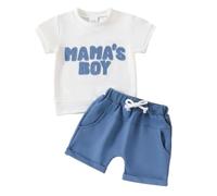 HEOXIN Infant Toddler Baby Boy Outfits Clothing, Letter Embroidery Short Sleeve New Born Baby Boy Clothes Set, Bowknot Decoration Stretch Elasticated Shorts Baby Outfit, Blue, 6-12 Months