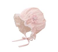 HEOXIN Infant Unisex Baby Girls Lace Sun Hat, Toddler Summer Beach Hat with Cute Flower Decoration, Princess Ear Protection Bonnet Cap with Adjustable Chin Strap for 1-12 Months, Pink, Size 42CM