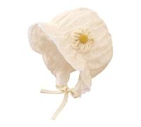 HEOXIN Infant Unisex Baby Girls Lace Sun Hat, Toddler Summer Beach Hat with Cute Flower Decoration, Princess Ear Protection Bonnet Cap with Adjustable Chin Strap for 1-12 Months, Yellow, Size 42CM