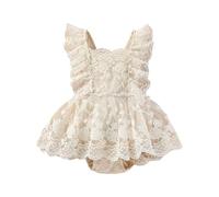 HEOXIN Newborn Baby Girl Bodysuit Top, Infant Lace Flower Embroidery Tutu Dress, Sleeveless A-Line Backless Princess Dress with Adjustable Straps Birthdays Dresses for 2-3 Years, Khaki