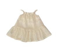 HEOXIN Newborn Baby Girls Spaghetti Straps Dress, Hollow Out Lace Suspenders Princess Dress, Sleeveless Flower Embroidery A-Line Dresses with Elasticized Neck Birthday Gift for 2-3 Years, Beige