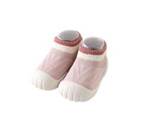 HEOXIN Toddler Sock Shoes, Baby Girl First Walking Shoes Non Slip Soft Sole Grip, Anti-Collision Toe Cap Colour Clash Breathable Mesh Upper Slipper Socks Walkers Barefoot Infant Shoes, Pink, L