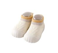 HEOXIN Toddler Sock Shoes, Baby Girl First Walking Shoes Non Slip Soft Sole Grip, Anti-Collision Toe Cap Colour Clash Breathable Mesh Upper Slipper Socks Walkers Barefoot Infant Shoes, White, M