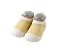 HEOXIN Toddler Sock Shoes, Baby Girl First Walking Shoes Non Slip Soft Sole Grip, Anti-Collision Toe Cap Colour Clash Breathable Mesh Upper Slipper Socks Walkers Barefoot Infant Shoes, Yellow, L