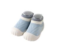 HEOXIN Toddler Sock Shoes, Baby Girl First Walking Shoes Non Slip Soft Sole Grip, Anti-Collision Toe Cap Colour Clash Breathable Mesh Upper Slipper Socks Walkers Barefoot Infant Shoes, Blue, M