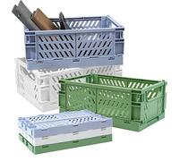 Heozhuyi 3 Pcs Plastic Folding Storage Crates, Collapsible Mini Storage Baskets, Stackable Storage Bins with Handles, Desktop Storage Stacking Basket Boxes for Office Kitchen Bathroom, 9.8*6.5*3.9 in