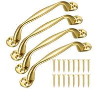 Heozhuyi 4 Pcs Doors Pull Handles, Sliding Barn Door Handles, Retro Bow Shaped Garden Gate Garage Shed Cabinets Door Grab Handles, with Screws - 129 mm (Gold)