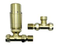 hep Online Straight 15mm x 1/2'' Towel Rail Valve, Round Head Manual Radiator Valve Standard Connection for Central Heating Modern Bathroom (Brushed Brass Straight TRV)