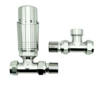 hep Online Straight 15mm x 1/2'' Towel Rail Valve, Round Head Manual Radiator Valve Standard Connection for Central Heating Modern Bathroom (Satin Nickel Straight TRV)