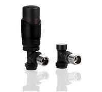 hep Online Thermostatic Radiator Valve 1/2"×15mm Angled with Lockshield, Thermostat TRV Set, H62 Brass, Energy Saving (Black Angle TRV)