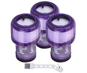 Hepa Filter for Dyson V12 Detect Slim, Pack of 3 Filters for Dyson V12 Slim Absolute Extra / Total Clean / Fluffy Vacuum Cleaner, Replace # 971517-01 (with Cleaning Brush)