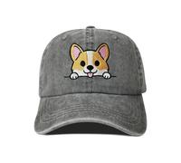 Hepandy Corgi Dog Hat for Men Women, Gifts for Dog Lovers, Washed Gray Baseball Cap, Embroidered Adjustable Dad Hat Cotton Snapback Hat, Corgi Dog Face (Washed Gray), One size
