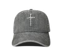 Hepandy Embroidered Three Nails Cross Baseball Hats for Women & Men, Three Nails Cross (Washed Gray), One Size