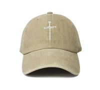 Hepandy Embroidered Three Nails Cross Baseball Hats for Women & Men, Three Nails Cross (Washed Khaki), One size