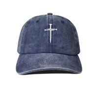 Hepandy Embroidered Three Nails Cross Baseball Hats for Women & Men, Three Nails Cross (Washed Navy Blue), One size