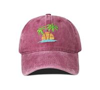 Hepandy Palm Tree Embroidered Baseball Caps, Burgundy, One Size