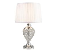 Hepburn Large Crystal Glass Table Lamp with Ivory Pleat Shade - Chrome