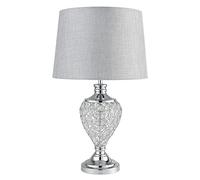 Hepburn Large Crystal Glass Table Lamp with Matching Grey Linen Shade - Silver Chrome
