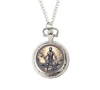 Hephaestus Pocket Watch - Greek Gods Collection - Silver Quartz Watch with Chain - God of Fire & Forge Mythology Gift - Resin Dome Artwork - Ancient Greece Inspired Jewellery