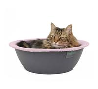 Hepper Cat Nest - Washable Bed With Removable Fluffy Fleece Liner - Cozy Comfy Calming Round Shape - Warming Donut Bed Desk Ready for Indoor Cats (Grey/Pink)