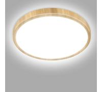 hepside Bathroom Light, 3000K/4000K/6500K 3 Color Temperature, Waterproof IP54, Utility, Round, Modern, Flush Ceiling Light for Bulkhead, Kitchen, Hallway Ø22CM(Wood)