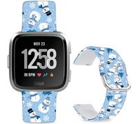 Hepsun Pattern Printed Bands Compatible with Fitbit Versa 2, Soft Silicone Straps Compatible Fitbit Versa Lite/SE for Women Men Teens. (Snowman with Hat)
